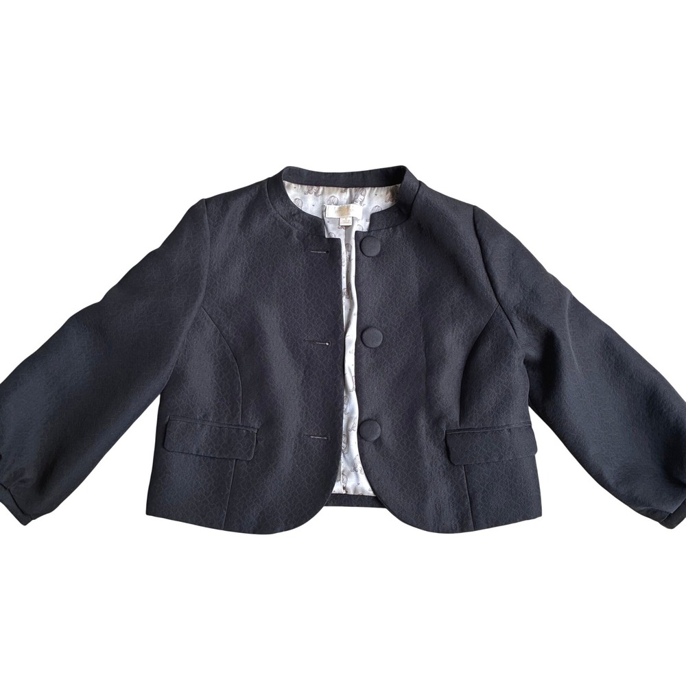 Erin Fetherston Black Jacquard Cropped Blazer Jacket Office Chic Womens Medium